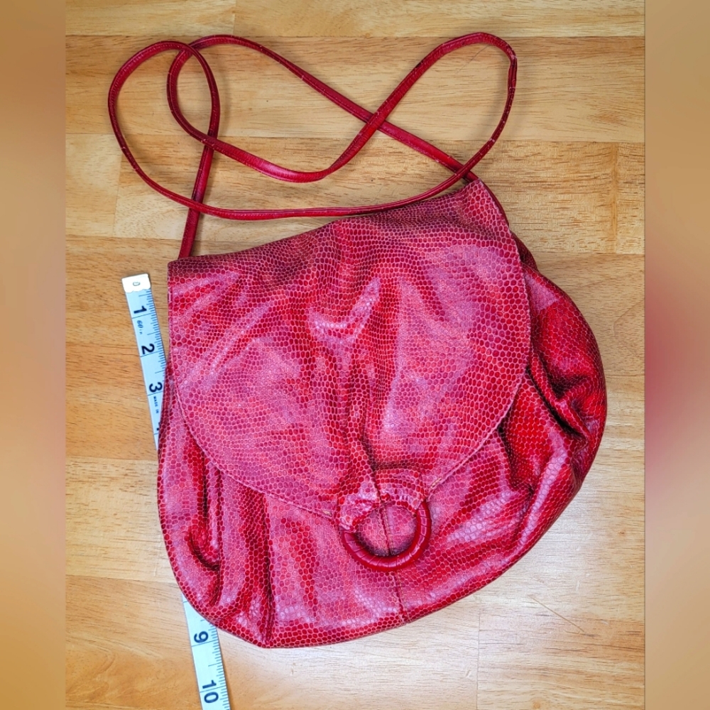 Retro VTG 80's Susan Gail Genuine Leather Snakeskin Satchel Hobo Purse Brick Red